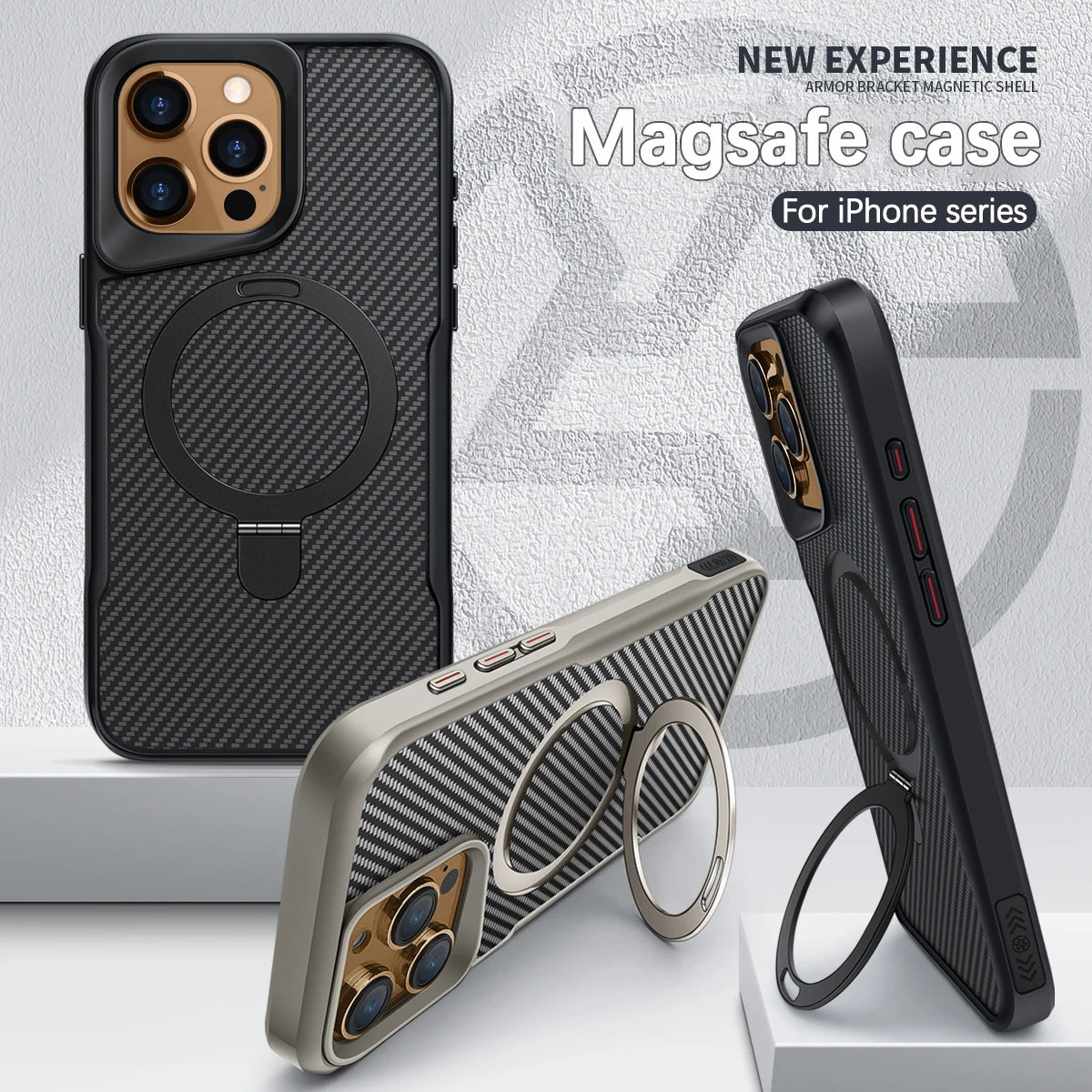 Luxe Koolstofvezel Magnetische Beugel Telefoon Case Voor iPhone 16 15 14 13 12 Pro Max Shockproof Back Cover voor iphone 16 15 Pro ver