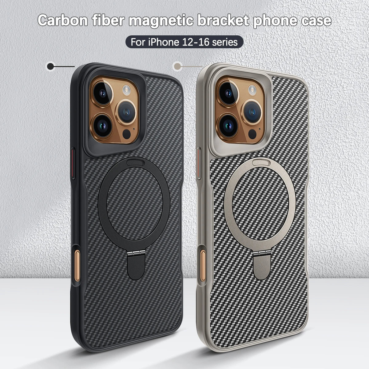 Luxe Koolstofvezel Magnetische Beugel Telefoon Case Voor iPhone 16 15 14 13 12 Pro Max Shockproof Back Cover voor iphone 16 15 Pro ver